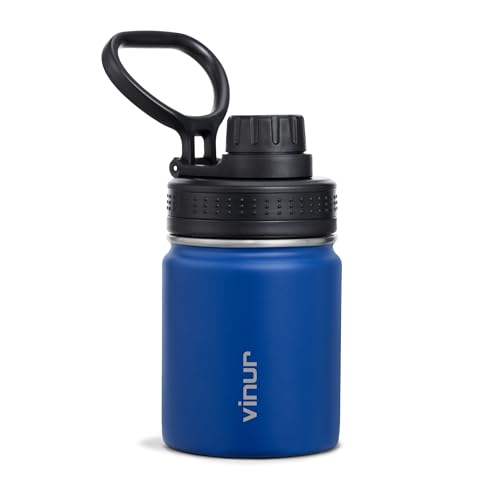Vinur Kids Water Bottle 8 oz-Small Insulated Water Bottle for Lunchbox & Backpacks-Stainless Steel Vacuum Leak Proof Travel Flask for Girls, Boys, Navy