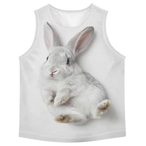 Boys Tank Top Shirts Gray Rabbit Lovely Sleeveless T-Shirts Crew Neck for Kids Clothing Children