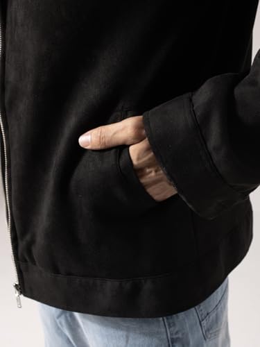 Buy PERCH Men Black Suede Solid Zipper Jacket - Image 6