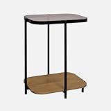 Bords arrondis sweeek - Bout de canapé Vintage en métal Noir avec 2 Plateaux (Verre et décor Bois). Bords arrondis