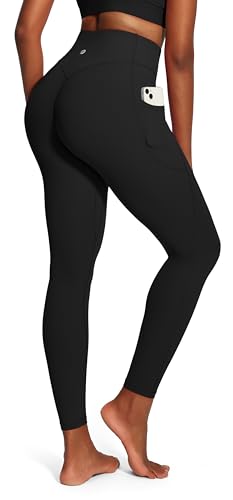 IUGA Butt Lifting Leggings for Women Tummy Control Workout Legging with Pockets No Front Seam Compression Yoga Pants Gym Black