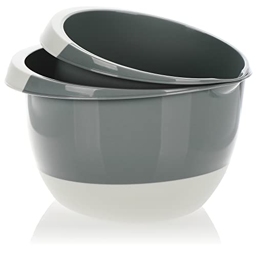 com-four® 2x Tazones para mezclar de 3,5 y 2 litros con fondo de tope - tazon con pico vertedor y asa antideslizante (3,5+2L - coloreado + blanco)