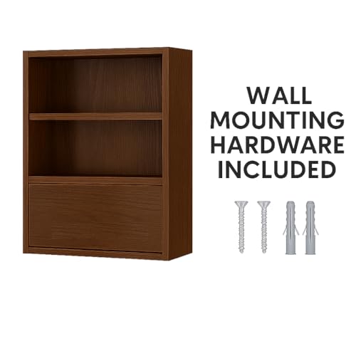 Image of Solid Sheesham Wood Wall Mounted Foldable Study Desk | Walnut Finish | Space Saving Writing Table with Shelves | Self Assembly with Screws & Plugs (Walnut)