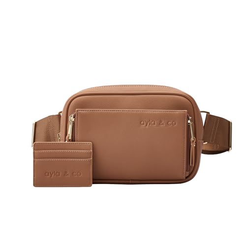 Image of AYLA & CO Women's Fanny Pack Adjustable Belt Bag with Crossbody Style, Magnetic Pocket, Key Leash, and Charging Pocket, Extended Strap 40-61 Inch, Caffe