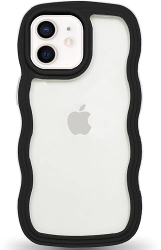 Image of Back Cover Compatible with iPhone 11, Adorable Curly Wave Frame Clear Case for Girls and Women, Transparent Soft Silicone TPU Bumper Shockproof Protective Cover (Black)