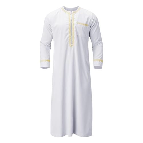 Bowanadacles Muslim clothes for men kaftan for men Thobe for men Islam Moroccan Thobe men Thobe Islamic clothing (White, M)