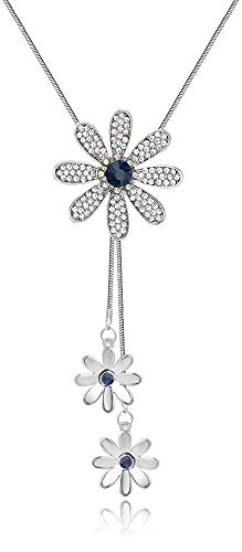 Image of Shining Diva Fashion Crystal Flower Stylish Long Chain Pendant Necklace for Women and Girls