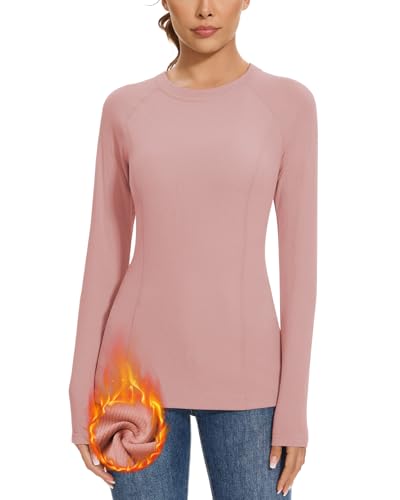 WOWENY Thermal Shirts for Women Base Layer Soft Fleece Lined Long Sleeve Top Thermal Underwear Winter Cold Weather