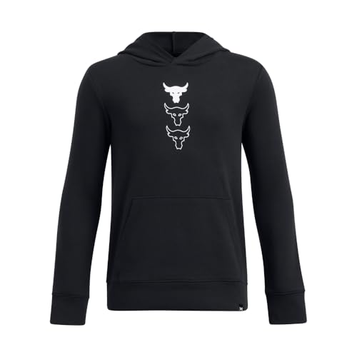 Under Armour Boys' Project Rock Payoff Rival Hoodie, (001) Black / / White, Small