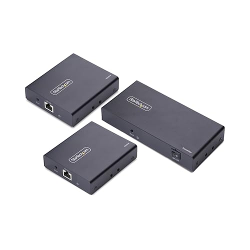 Image of StarTech 1x2 HDMI Extender Splitter Over CAT6, 4K 60Hz, 230ft, 2-Display | One transmitter to two receivers, Power over cable, 2ch audio, No drivers, Boardroom and signage, Wall or ceiling