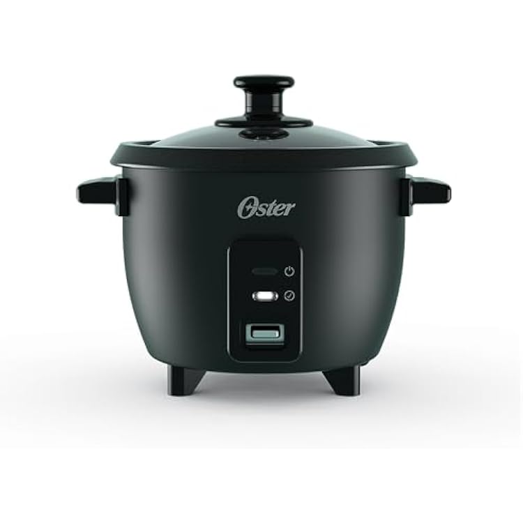 Oster Rice Cooker, 6 Cup Cooked (3 Cup Uncooked), Electric Rice Maker, Compact Size for Family Meals & Sides, Automatic Keep Warm, Nonstick Inner Pot, Black