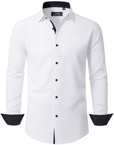 J.VER Hemd Herren Langarm Stretch Herrenhemden Regular Fit Businesshemd Männer Hochzeit Hemden Klassisch Mordern Bügelleichtes Anzughemd