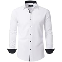 J.VER Hemd Herren Knitterfreie Stretch Freizeithemden Langarm Hemden Bügelfrei Regular Fit Hochzeit Party Büro Dating Shirts,Alle Weiß,2XL
