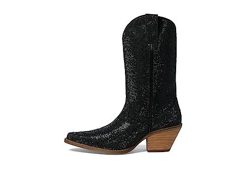 Image of Dingo Womens Silver Dollar Rhinestone Round Toe Pull On Casual Boots Mid Calf Mid Heel 2-3 inch - Black