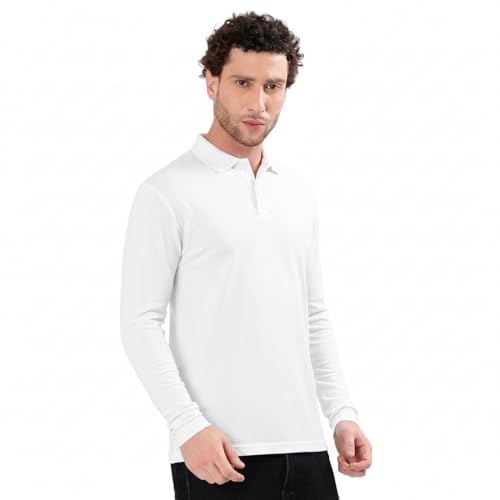 Image of Men's Full Sleeve Collared Soild Color Casual Regular Fit T-Shirt