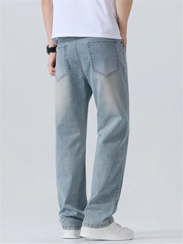 Hndudnff Men Thin Jeans Soft Zipper Straight Loose Trousers Breathable Business Casual Denim Pants2