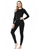 ViCherub Women's Thermal Underwear Set Long Johns Base Layer Fleece Lined Cold Weather Soft Top Bottom Black Medium