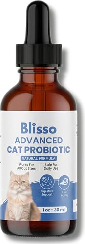 Blisso Pet Advanced Cat Probiotic Drops – Digestive Support for Cats with Diarrhea, Vomiting & General Health – 1 oz Liquid Supplement
