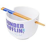 Silver Buffalo The Office Dunder Mifflin Paper People Ceramic Ramen Noodle Rice Bowl with Chopsticks, Microwave Safe, 20 Ounces