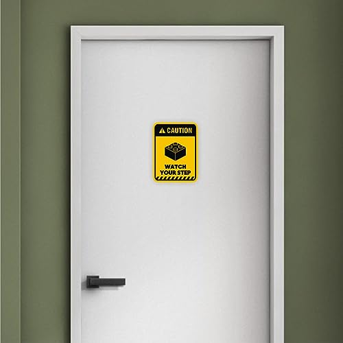 EppoBrand 2pcs Caution Watch Your Step Toy Brick Building Block Funny Vinyl Sticker Door Safety Warning Sign 5" & 2" for your Brick Lego Playroom Wall Door Furniture