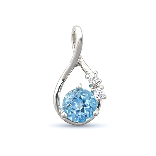 Pendentif topaze bleue suisse ronde 6 mm en argent 925 cadeau pour femme