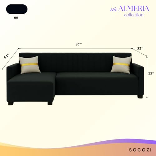 Image of SOCOZI Bulvaria 5 Seater LHS L Shape Sofa Set | Soft Velvet Suede Fabric | Modern Design | Plush Comfort Cushions for Living Room (Black)