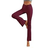 lemonsky Women's Casual Flare Yoga Pants V Crossover High Waisted Bootleg Workout Pants Leggings Bur