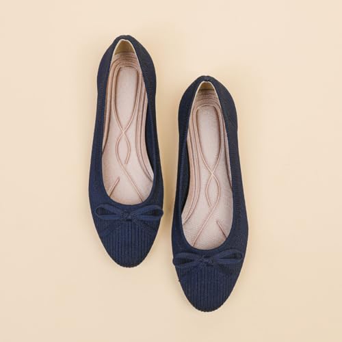 HIPPOSEUS Womens Round Toe Ballet Flats Comfortable Bow Dressy Flat Shoes Knit Office Shoes2