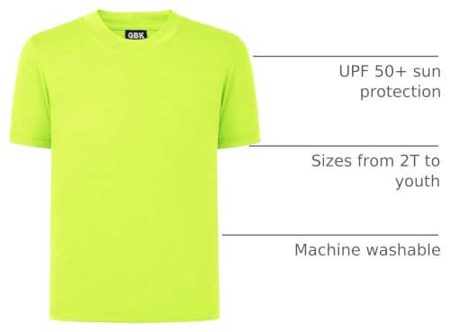 Image of QBK 2T to Youth Neon Shirt Kids UPF 50+ Dry Fit Athletic Short Sleeve Rash Guard T Shirts for Boys Girls Sports Undershirt