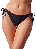 Whalelle Black Bikini Bottoms for Women String Bathing Suit Bottom Tie Side Swimsuit Bottom with Medium Coverage M