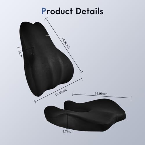 Image of Coverado Memory Foam Car Seat Cushion and Lumbar Support Pillow for Car, Ergonomic Office Chair Cushion for Lower Back Pain Relief, Breathable & Non-Slip for Car, Home, and Office Use, Black