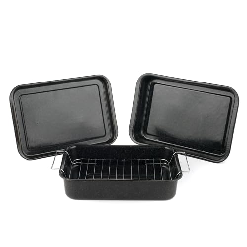 Russell Hobbs COMBO-1970 Romano Vitreous Enamel 36 CM Baking Tray, 36 CM Roaster and 34 CM Roaster with Rack