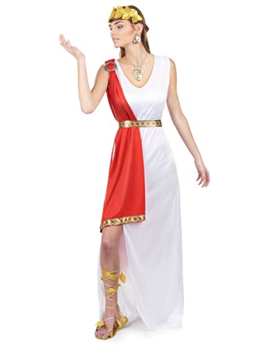 DEGUISE TOI - Déguisement déesse romaine à drapé femme - Robe - Cape - Bandeau - Ceinture - M - Blanc - Déguisements adultes - 100% Polyester - Laver à la main -...