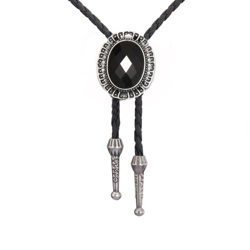 Image of AZORA Western Cowboy Bolo Tie Men Leather Necktie Leather Cord Turquoise Stone Bolo Ties for Men Women