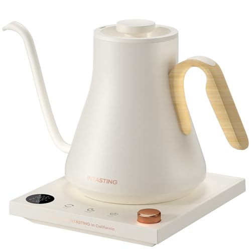 Image of INTASTING Gooseneck Electric Kettle with 1℉ Temperature Control, 0.9 Liter | Fast Heating, Stainless Steel Interior, for Pour Over Coffee, Tea & Boiling Water, Keep Warm, Auto Shut-Off, 1200W, Cream