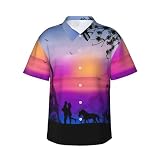 Valentine Parigi Torre Eiffel Romantico Coppia Carrozza Tramonto Stampa Camicie hawaiane per Uomo Estate Spiaggia Vacanze Tropicali Manica Corta Button Down Camicie, Nero , L
