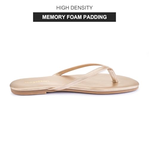 Image of mazeskin Women's Memory Foam Comfortable Flat Thong Sandals Dressy Summer Beach Leather Slide Flip Flops
