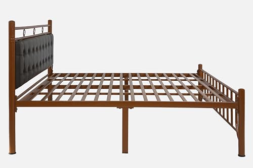 Image of Zuno Metal King Size Bed Without Storage | Wrought Iron Double Bed with Headboard & Footboard | Sturdy Powder Coated Platform Bed King Size Cot for BedroomLivingRoom Brown (75x72)