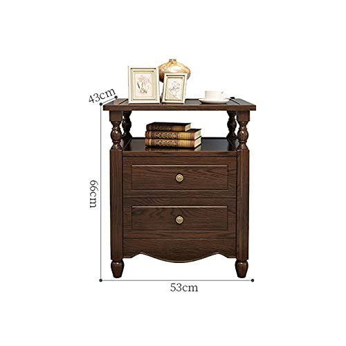 Table de chevet design blanc et noyer avec double tiroir de nuit