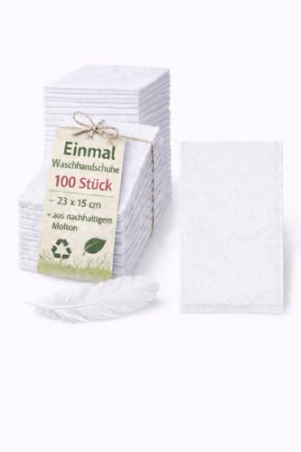 BUXMED 100 Stück Einmal Waschhandschuh 23 x 15 cm Waschlappen aus Molton für Erwachsene und Babys weich & sanft Einweg Einmal Waschhandschuhe Waschhandschuh Körper Einmalwaschlappen