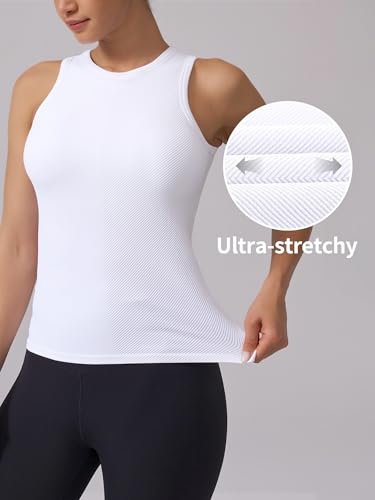 Image of ATTRACO Ribflex Workout Tank Tops for Women Seamless Full Length Gym Tops Athletic Yoga Top Built in Bra
