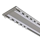 Rieles de cortina de doble fila resistentes – Riel de cortina fino de aluminio montado en el techo para dormitorio, sala de estar, hotel, color gris, 475 cm de largo