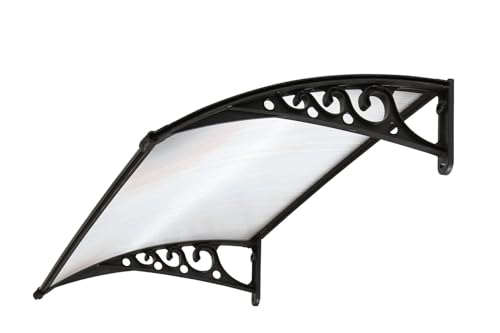 Image of CHENNAI Window Blinds and Shades DIY Polycarbonate Awning (Engineered Plastic Brackets) Window Sunshade Door Weather Shed Rain Canopy Awnings - 4'Width x2'Depth (Black Brackets & Clear Sheets)