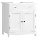 TEENFON Pedestal Sink Storage Cabinet with 2 Doors and Drawer, Bathroom Sink Cabinet, Under Sink Storage with U-Shape Cut-Out, White
