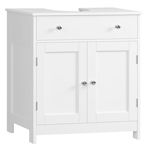 TEENFON Pedestal Sink Storage Cabinet with 2 Doors and Drawer Bathroom Sink Cabinet Under Sink Storage with U-Shape Cut-Out White