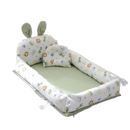 SRWE ベビーベッド 新生児 通気性 取り外し可能 かわいいベビーキルト 枕付き ベッドインベッド シンプルな睡眠用ベッド ポータブル ベビーベッド ウサギの耳型 洗濯可能 0-8ヶ月 出産祝い (タイプH)