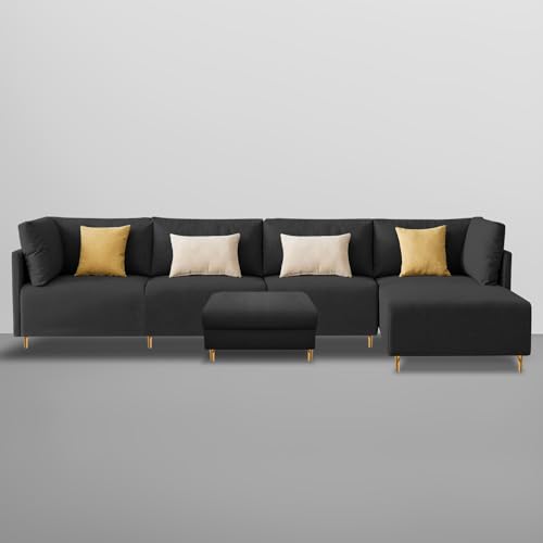 Image of Carina RHS 6 Seater L Shape Sofa Set with Center Table for Living Room (Black Fabric) Premium Fabric Sofa