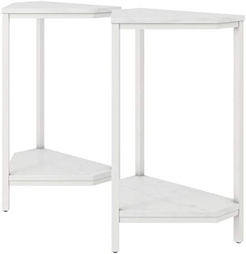 CosmoLiving Scarlett End Table Set, White Marble