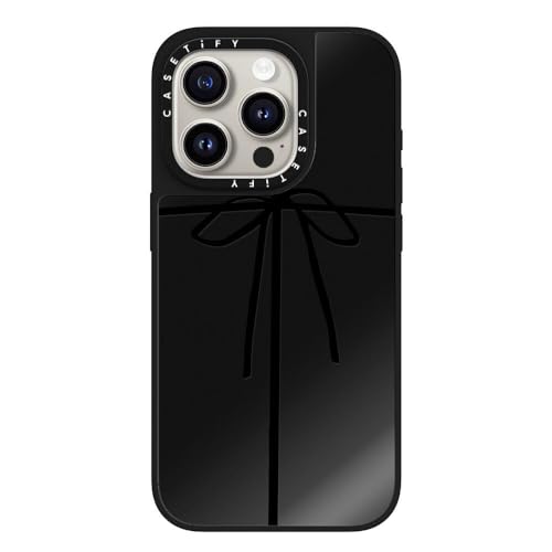 CASETiFY Magsafe �Ή��~���[ iPhone 15 Pro �P�[�X [���ː� / 1.5m����̗����������N���A / Magsafe �ɑΉ�] - WRAPPED IN A BOW - �u���b�N(�u���b�N�o���p�[)