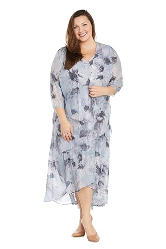 Image of R&M Richards Women's Elegant Floral Chiffon High-Low Dress W /Shimmer Accents & Coordinating Bolero